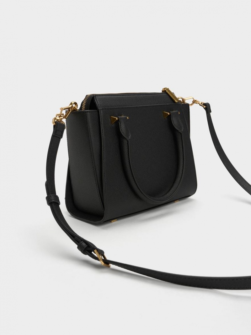 Geanta Tote Charles & Keith Trapeze Negrii | 537OPEDBV
