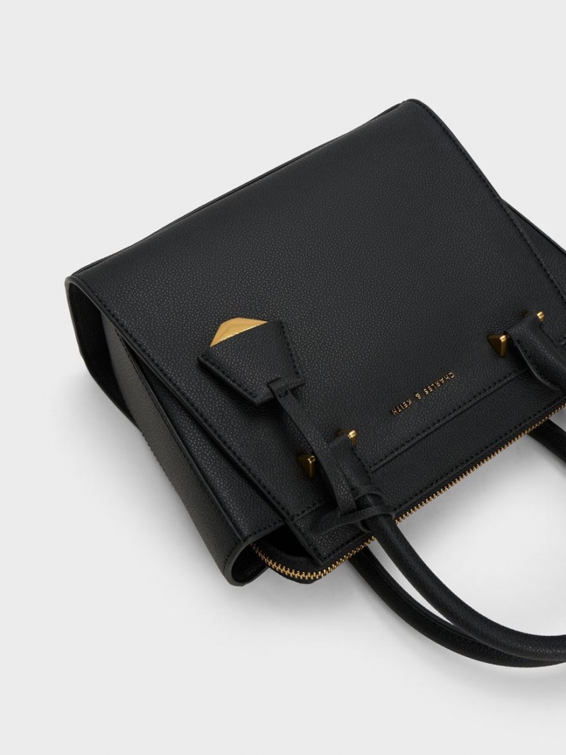Geanta Tote Charles & Keith Trapeze Negrii | 537OPEDBV