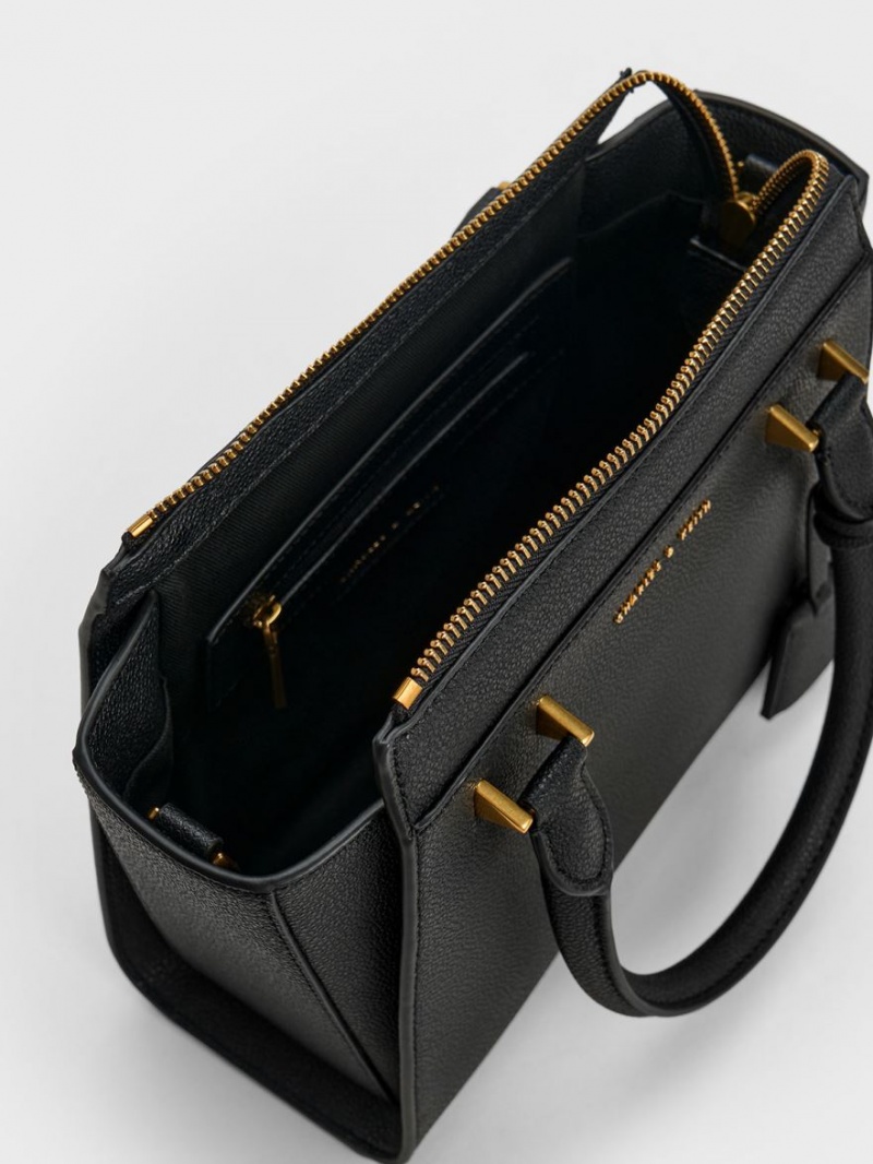 Geanta Tote Charles & Keith Trapeze Negrii | 537OPEDBV