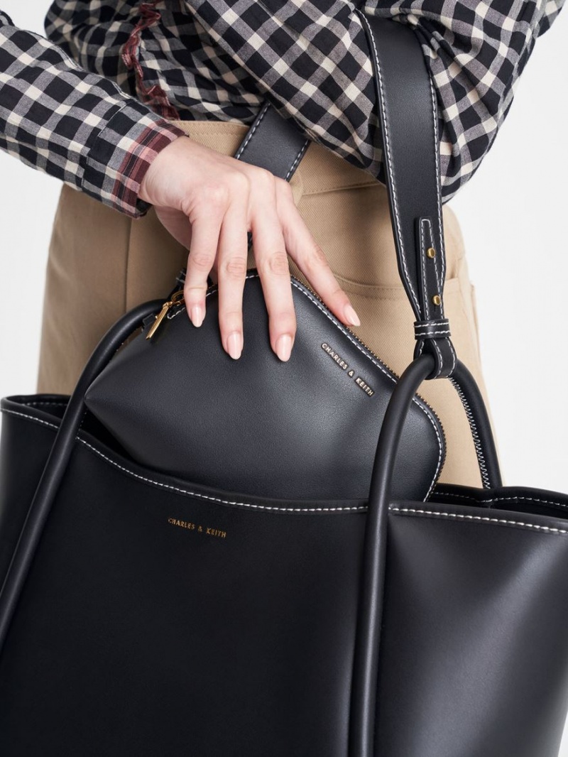 Geanta Tote Charles & Keith Tubular Slouchy Negrii | 498FDGCEN