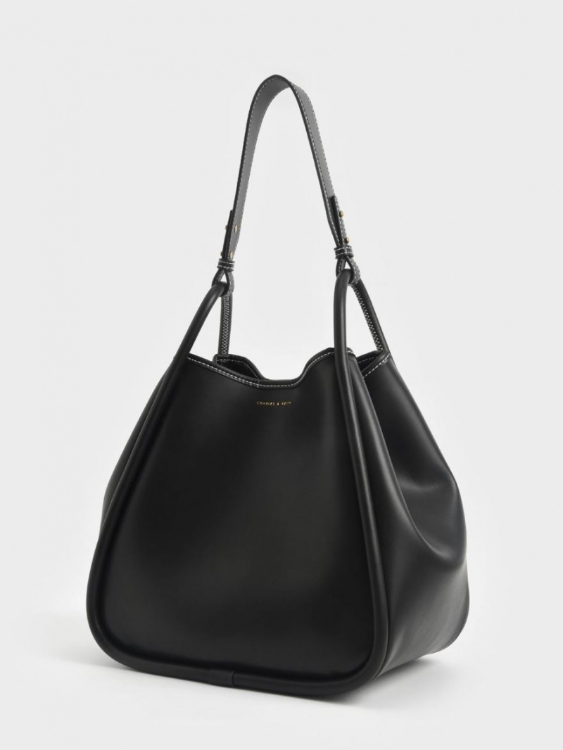 Geanta Tote Charles & Keith Tubular Slouchy Negrii | 498FDGCEN