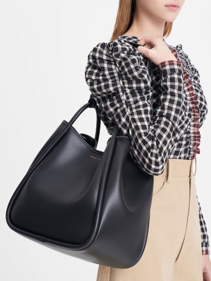 Geanta Tote Charles & Keith Tubular Slouchy Negrii | 498FDGCEN