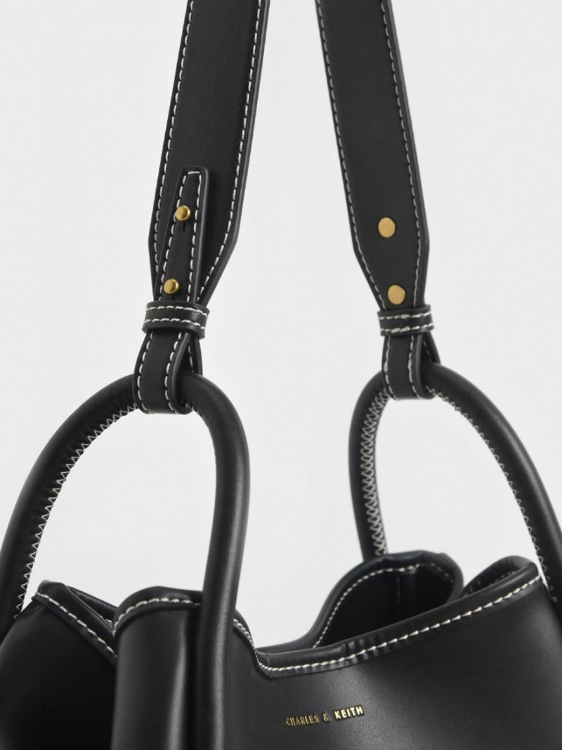 Geanta Tote Charles & Keith Tubular Slouchy Negrii | 498FDGCEN