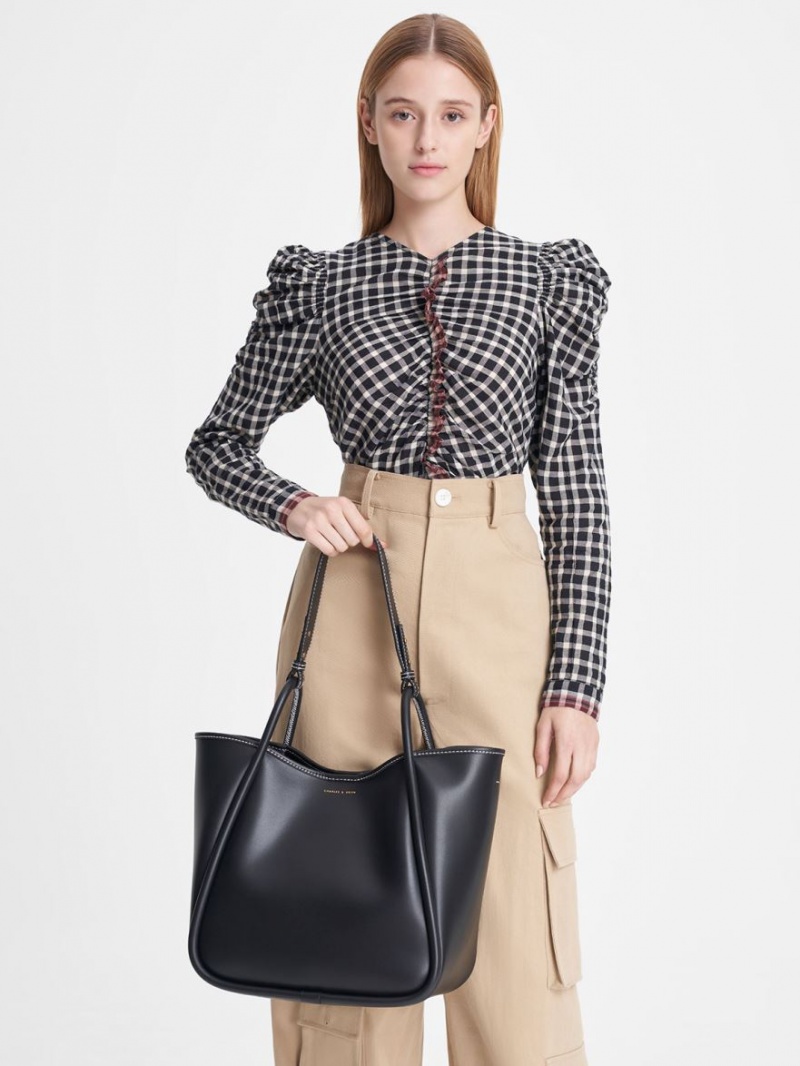 Geanta Tote Charles & Keith Tubular Slouchy Negrii | 498FDGCEN