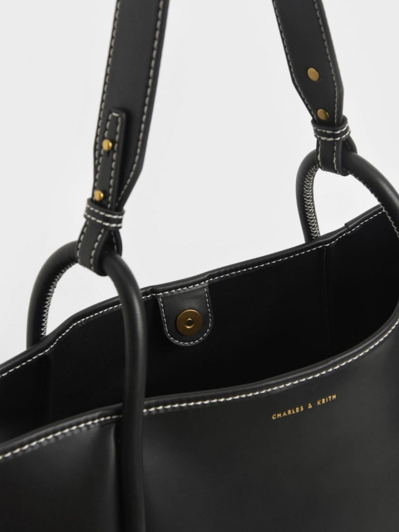 Geanta Tote Charles & Keith Tubular Slouchy Negrii | 498FDGCEN