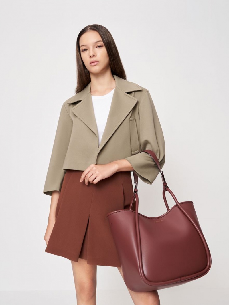 Geanta Tote Charles & Keith Tubular Slouchy Ciocolata | 021CVEASL