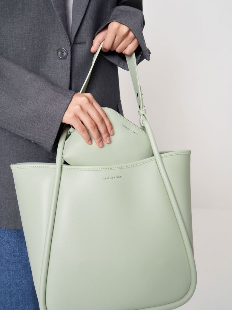 Geanta Tote Charles & Keith Tubular Slouchy Verde Menta | 637JIKQBH