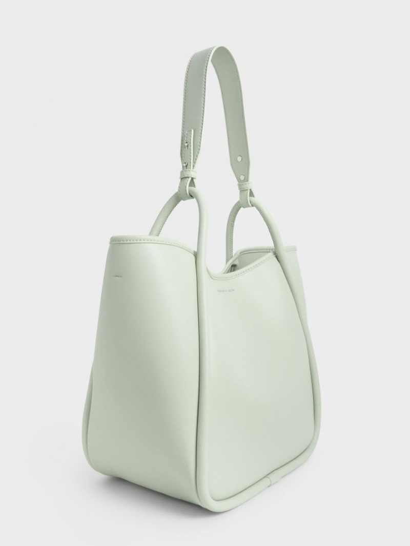 Geanta Tote Charles & Keith Tubular Slouchy Verde Menta | 637JIKQBH