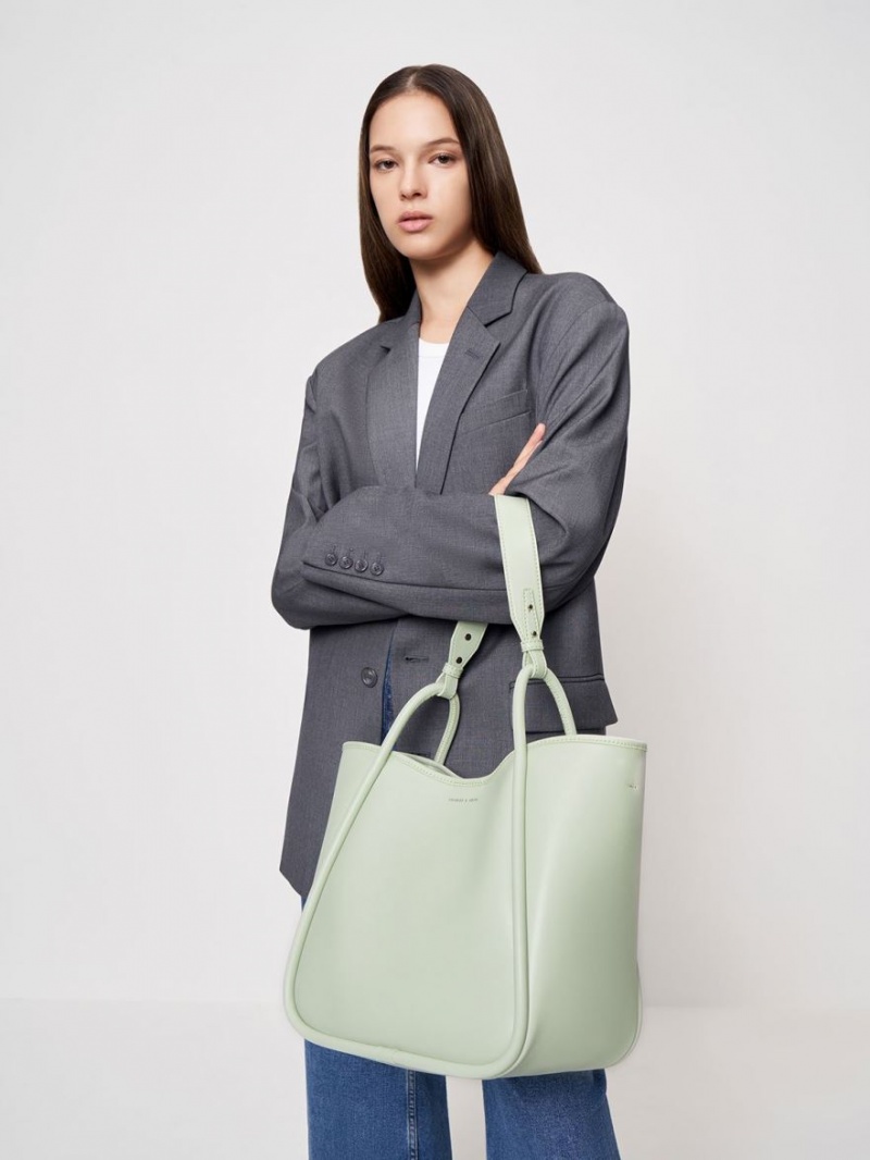 Geanta Tote Charles & Keith Tubular Slouchy Verde Menta | 637JIKQBH