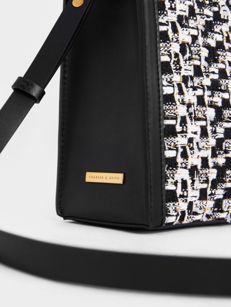 Geanta Tote Charles & Keith Tweed Double Handle Negrii | 078KTAYGE