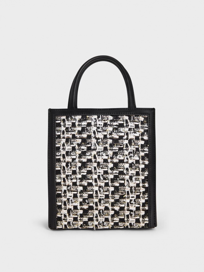 Geanta Tote Charles & Keith Tweed Double Handle Negrii | 078KTAYGE