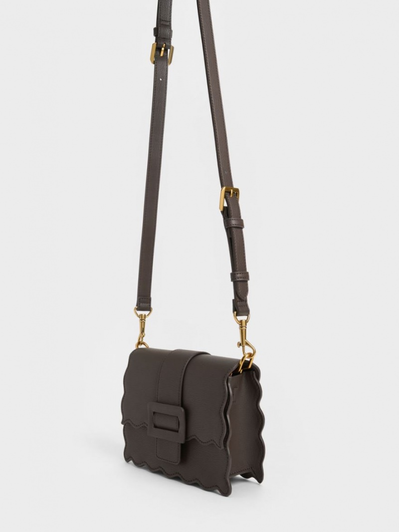 Geanta Tote Charles & Keith Waverly Scallop-Trim Negrii | 692PNBKWV