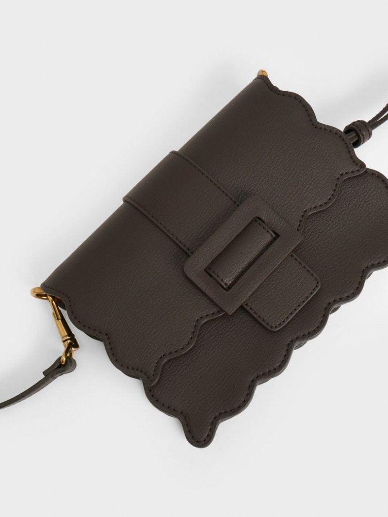 Geanta Tote Charles & Keith Waverly Scallop-Trim Negrii | 692PNBKWV