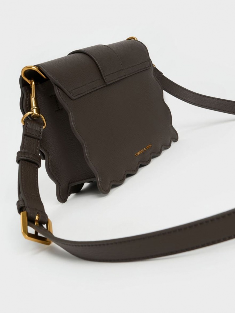 Geanta Tote Charles & Keith Waverly Scallop-Trim Negrii | 692PNBKWV