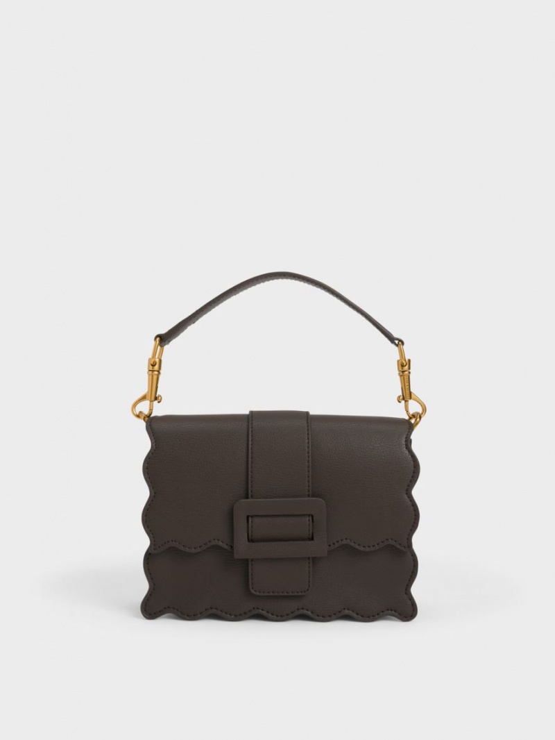 Geanta Tote Charles & Keith Waverly Scallop-Trim Negrii | 692PNBKWV