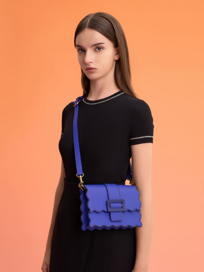 Geanta Tote Charles & Keith Waverly Scallop-Trim Albastri | 103OSZNXD