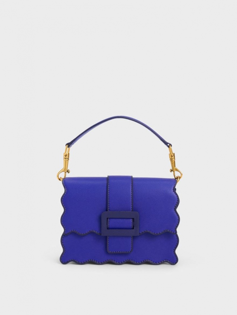 Geanta Tote Charles & Keith Waverly Scallop-Trim Albastri | 103OSZNXD