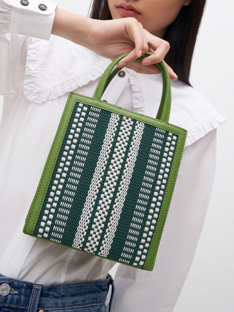 Geanta Tote Charles & Keith Woven Double Handle Verzi Deschis | 620HOQASZ