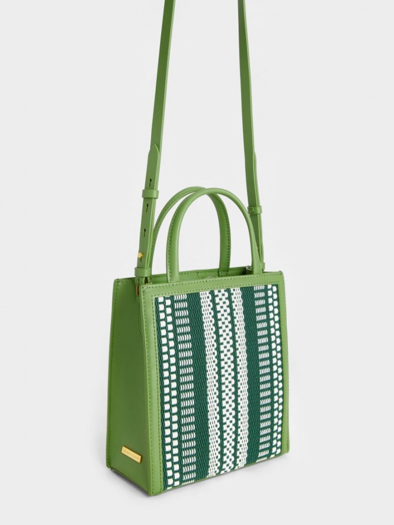 Geanta Tote Charles & Keith Woven Double Handle Verzi Deschis | 620HOQASZ