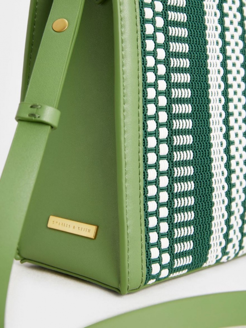 Geanta Tote Charles & Keith Woven Double Handle Verzi Deschis | 620HOQASZ