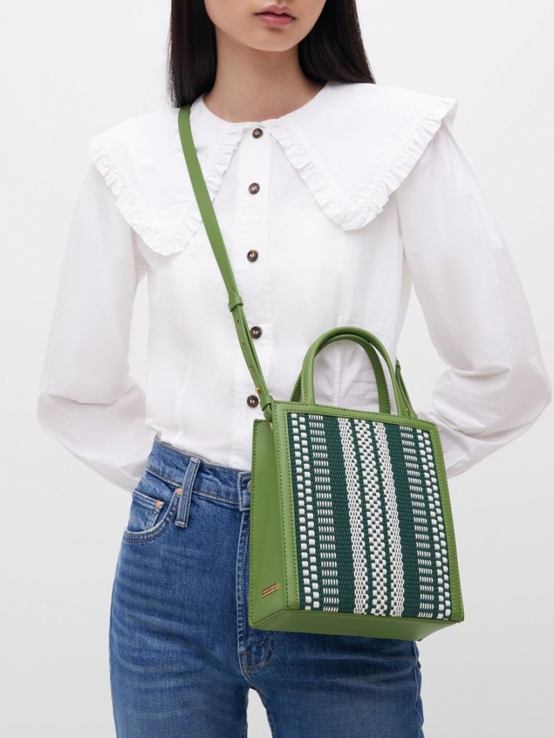Geanta Tote Charles & Keith Woven Double Handle Verzi Deschis | 620HOQASZ