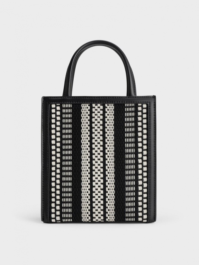 Geanta Tote Charles & Keith Woven Double Handle Negrii | 260MIRFZV