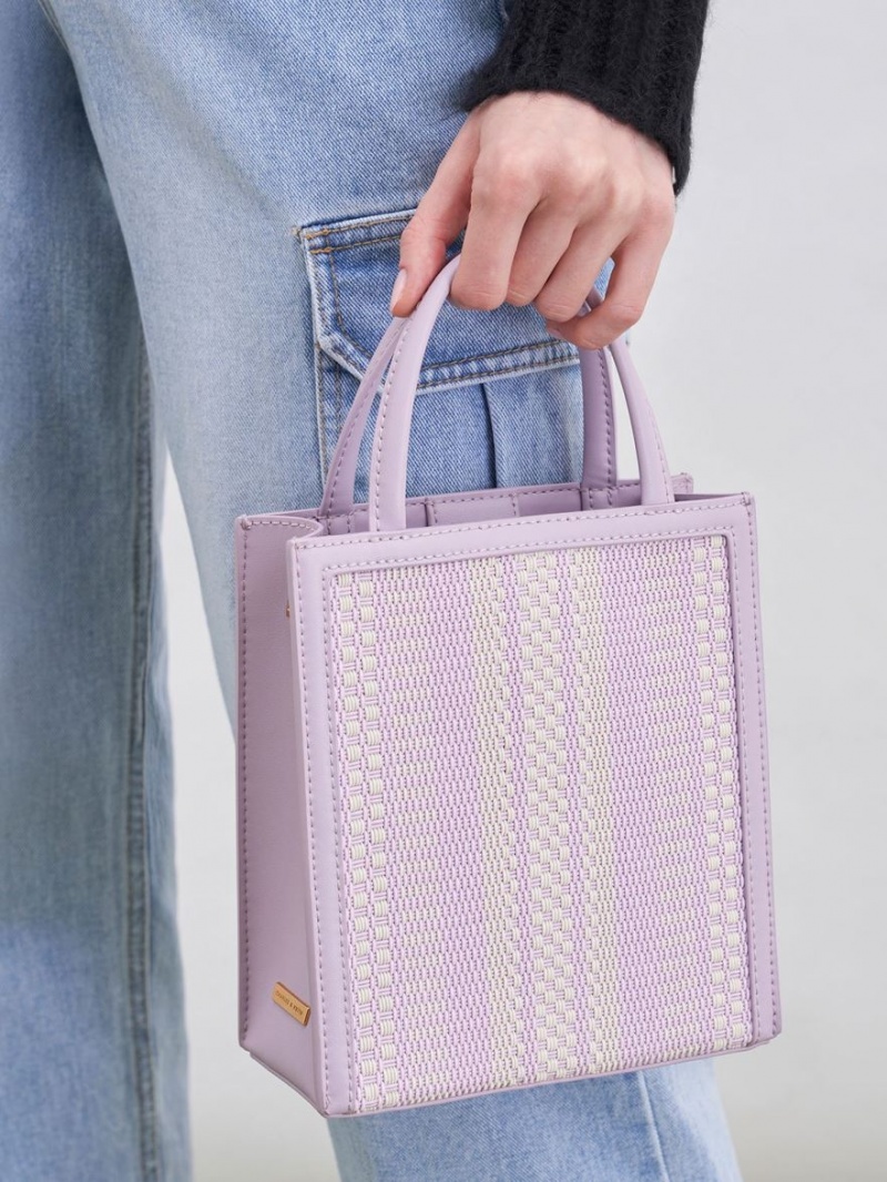 Geanta Tote Charles & Keith Woven Double Handle Violet | 592LTVKYC