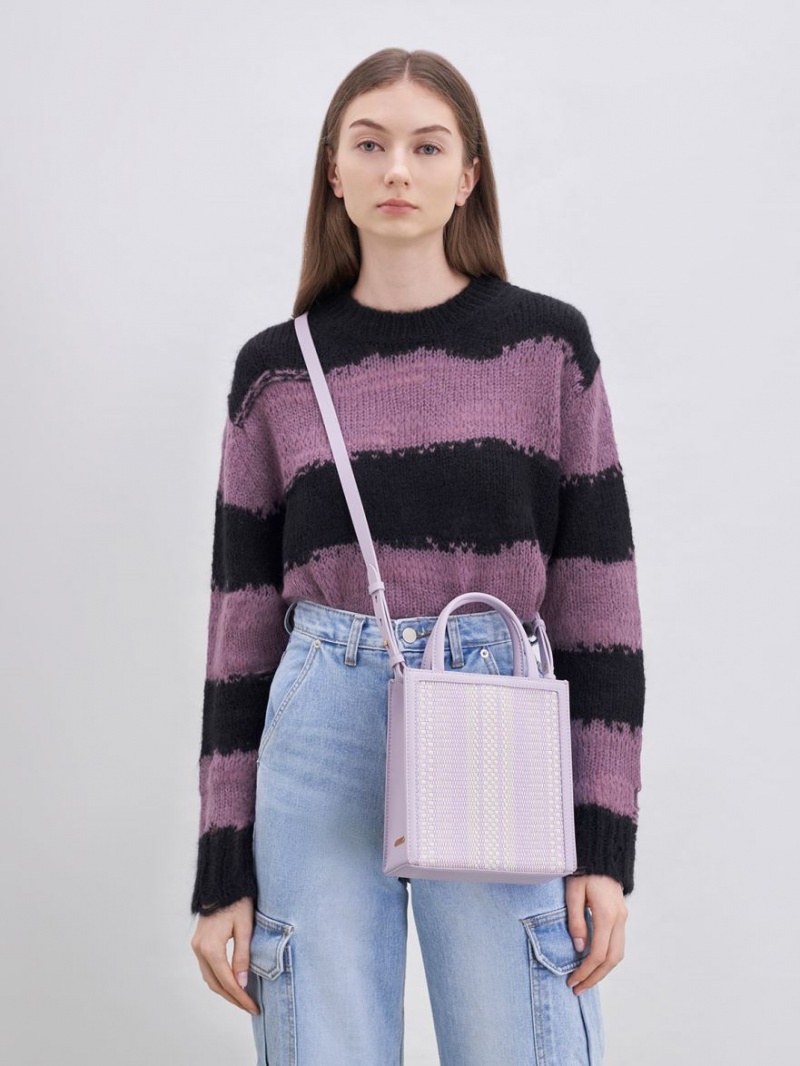 Geanta Tote Charles & Keith Woven Double Handle Violet | 592LTVKYC