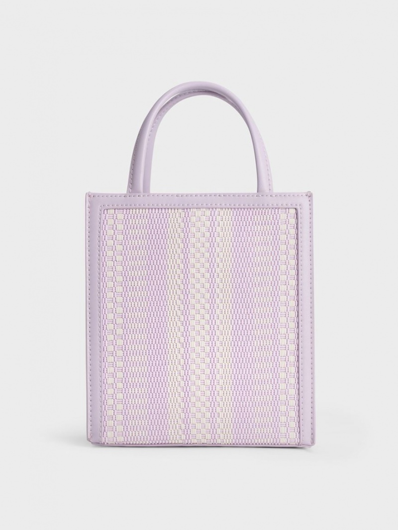 Geanta Tote Charles & Keith Woven Double Handle Violet | 592LTVKYC
