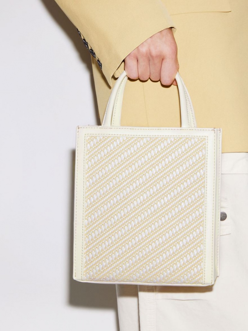 Geanta Tote Charles & Keith Woven Double Handle Albi | 739RPGDZK
