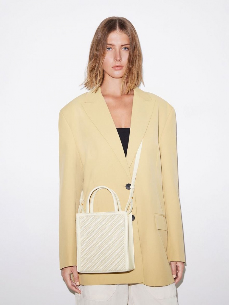 Geanta Tote Charles & Keith Woven Double Handle Albi | 739RPGDZK