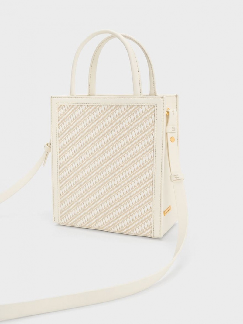 Geanta Tote Charles & Keith Woven Double Handle Albi | 739RPGDZK