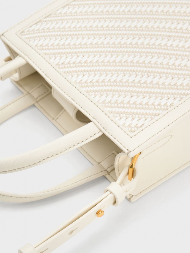 Geanta Tote Charles & Keith Woven Double Handle Albi | 739RPGDZK