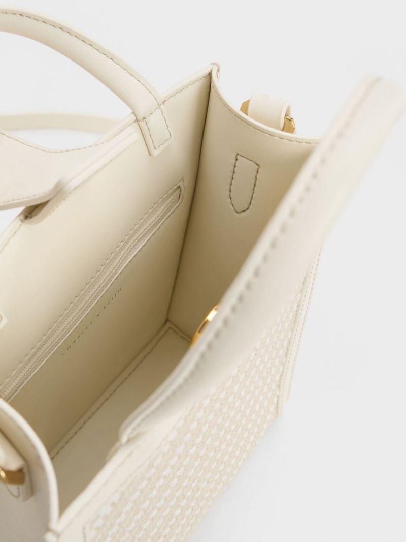 Geanta Tote Charles & Keith Woven Double Handle Albi | 739RPGDZK