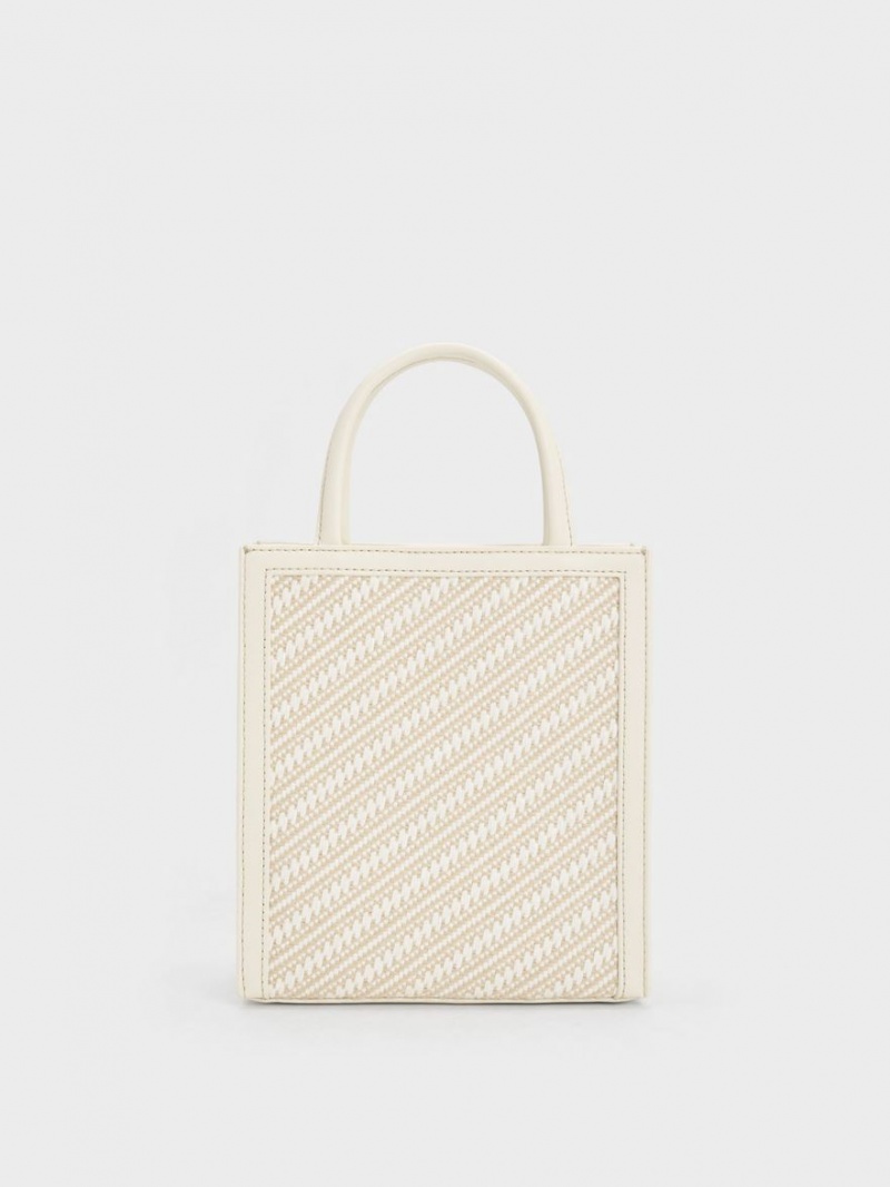 Geanta Tote Charles & Keith Woven Double Handle Albi | 739RPGDZK