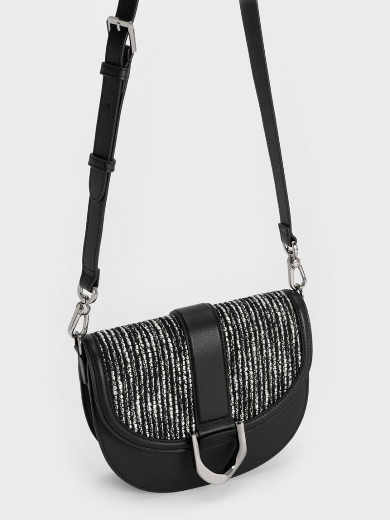 Genți De Șa Charles & Keith Gabine Piele & Tweed Negrii | 068LQAWBJ