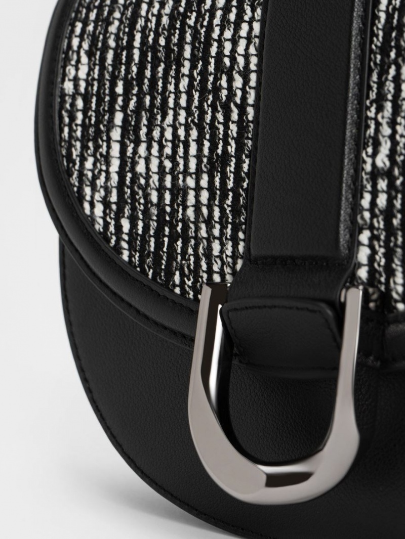 Genți De Șa Charles & Keith Gabine Piele & Tweed Negrii | 068LQAWBJ