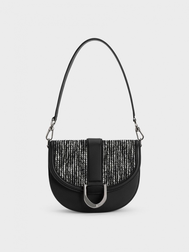 Genți De Șa Charles & Keith Gabine Piele & Tweed Negrii | 068LQAWBJ