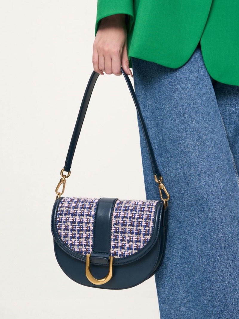 Genți De Șa Charles & Keith Gabine Tweed Bleumarin | 874LCWZYG