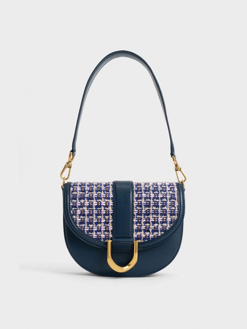 Genți De Șa Charles & Keith Gabine Tweed Bleumarin | 874LCWZYG
