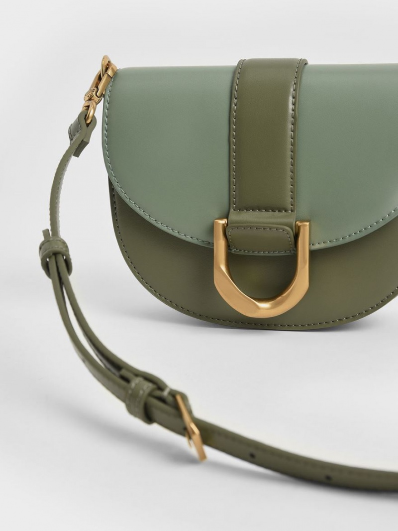 Genți De Șa Charles & Keith Mini Gabine Two-Tone​ Masline Verzi | 784LHZITM