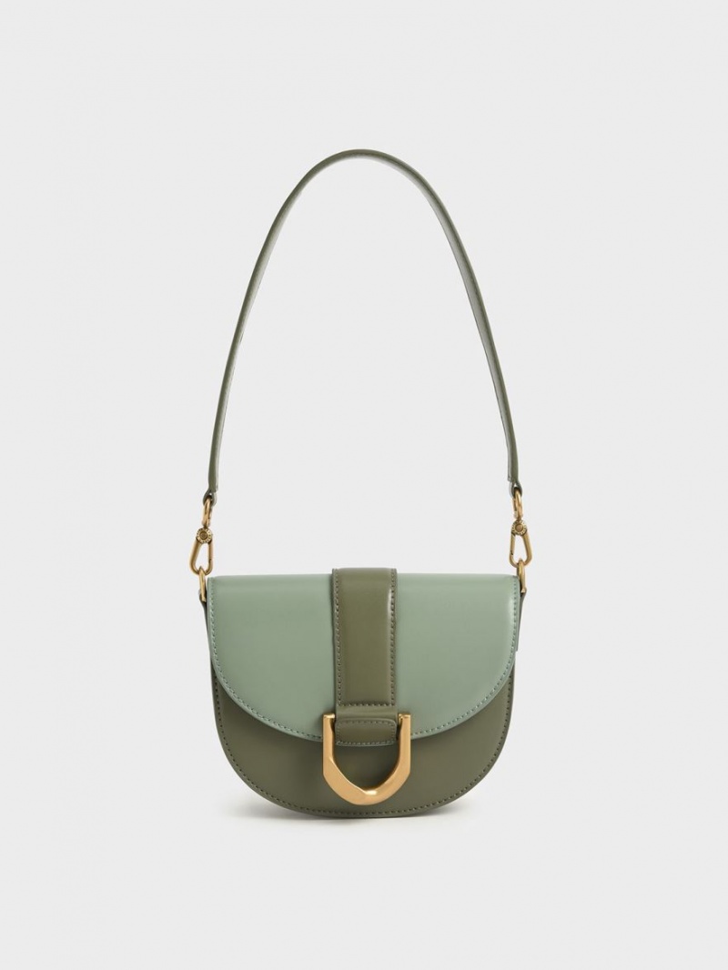Genți De Șa Charles & Keith Mini Gabine Two-Tone​ Masline Verzi | 784LHZITM