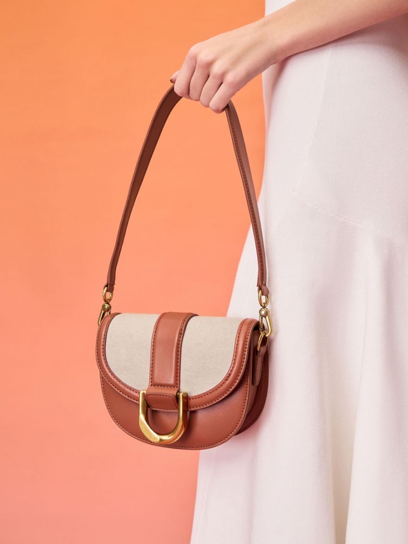 Genți De Șa Charles & Keith Mini Gabine Two-Tone​ Maro | 287POTWCI