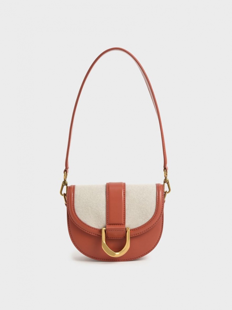 Genți De Șa Charles & Keith Mini Gabine Two-Tone​ Maro | 287POTWCI