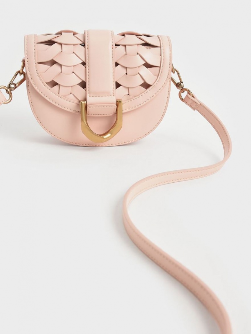 Genți De Șa Charles & Keith Mini Gabine Woven Roz Deschis | 613GQWLJI