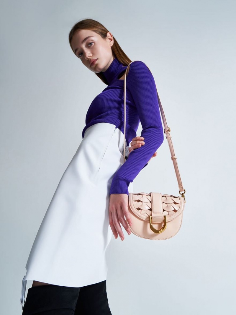 Genți De Șa Charles & Keith Mini Gabine Woven Roz Deschis | 613GQWLJI
