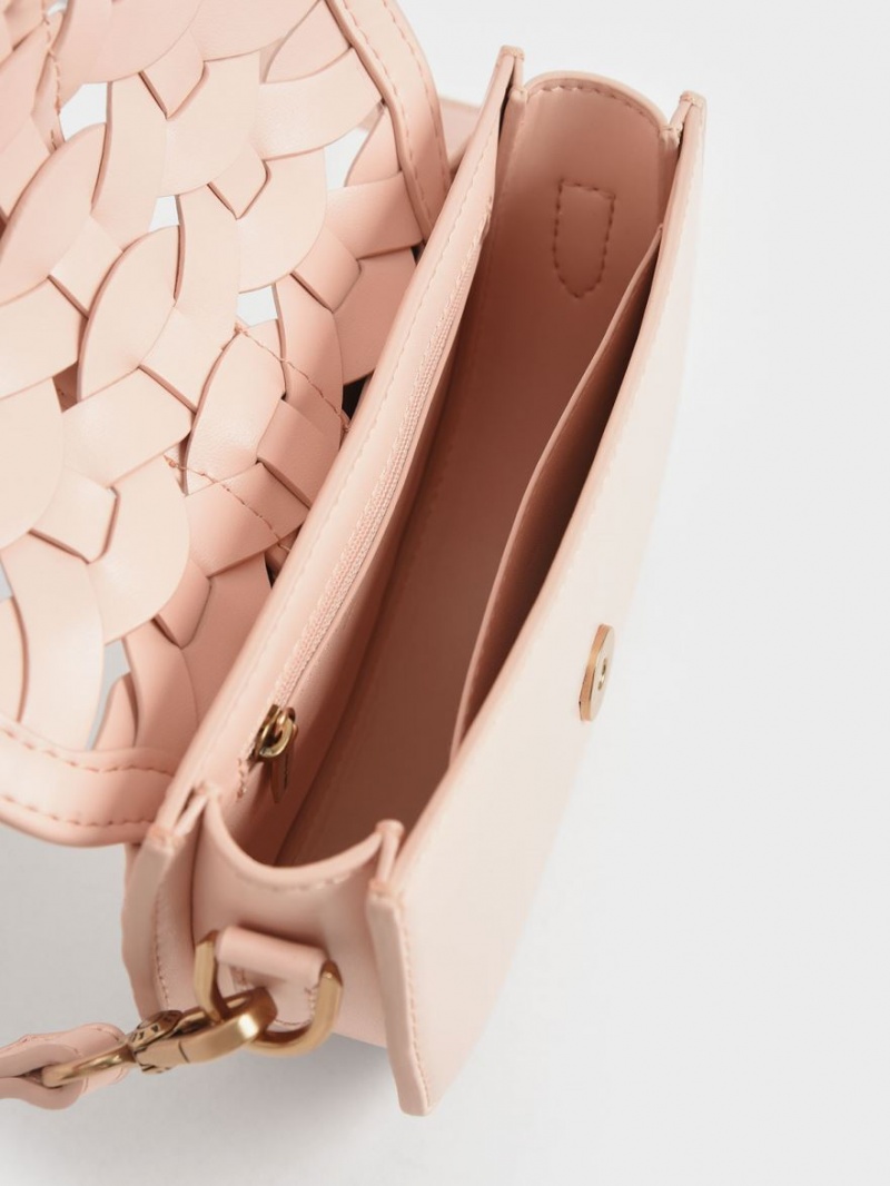 Genți De Șa Charles & Keith Mini Gabine Woven Roz Deschis | 613GQWLJI