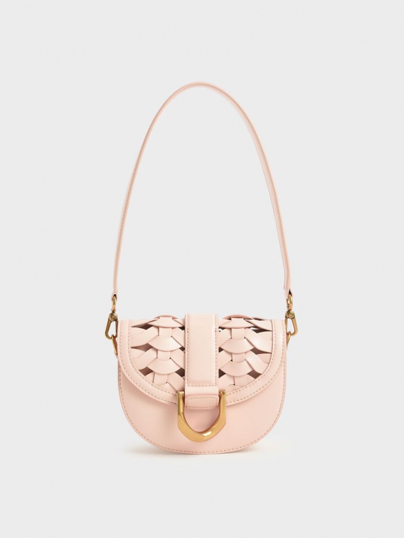 Genți De Șa Charles & Keith Mini Gabine Woven Roz Deschis | 613GQWLJI