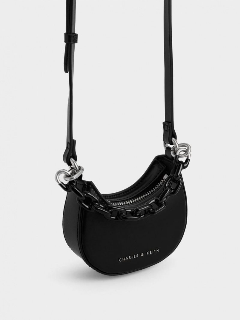 Genti Mini Charles & Keith Koi Chain Handle Negrii | 631XSETZV