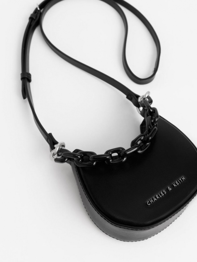 Genti Mini Charles & Keith Koi Chain Handle Negrii | 631XSETZV